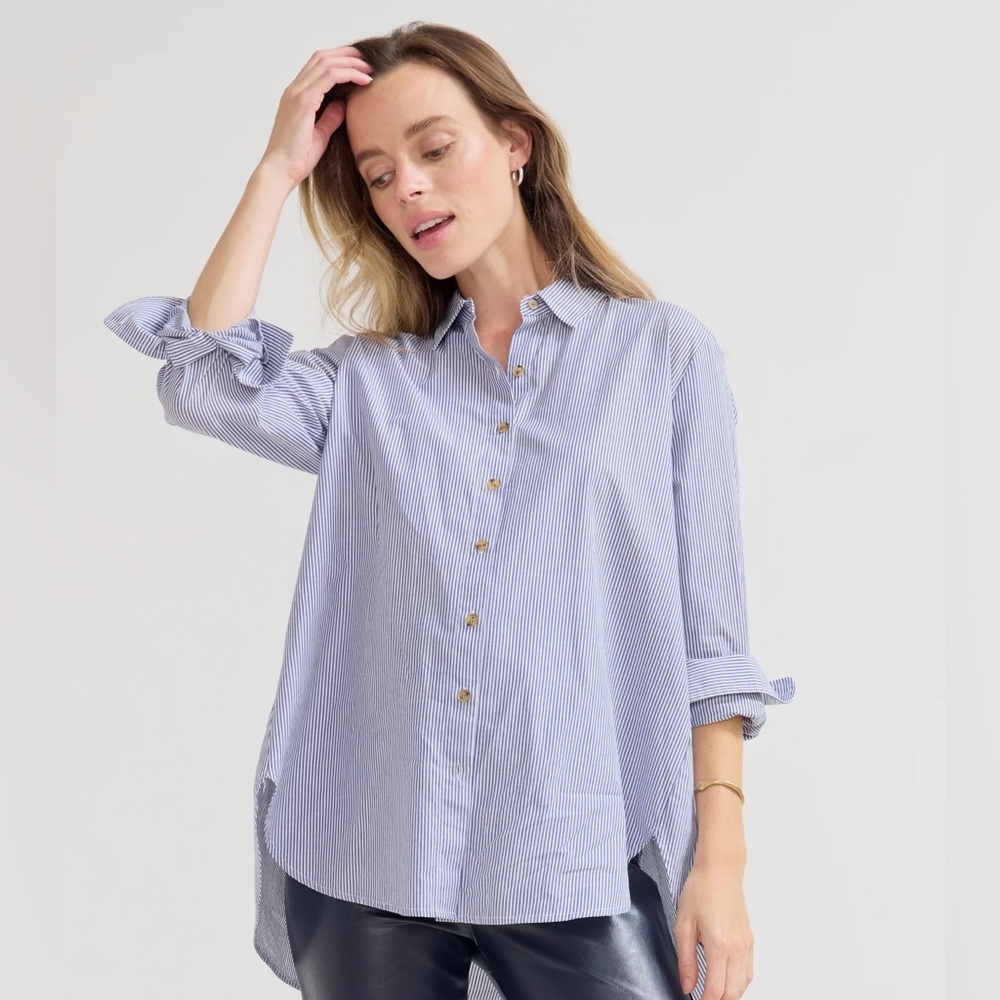 HATCH maternity The Classic Buttondown in Navy White Microstripe